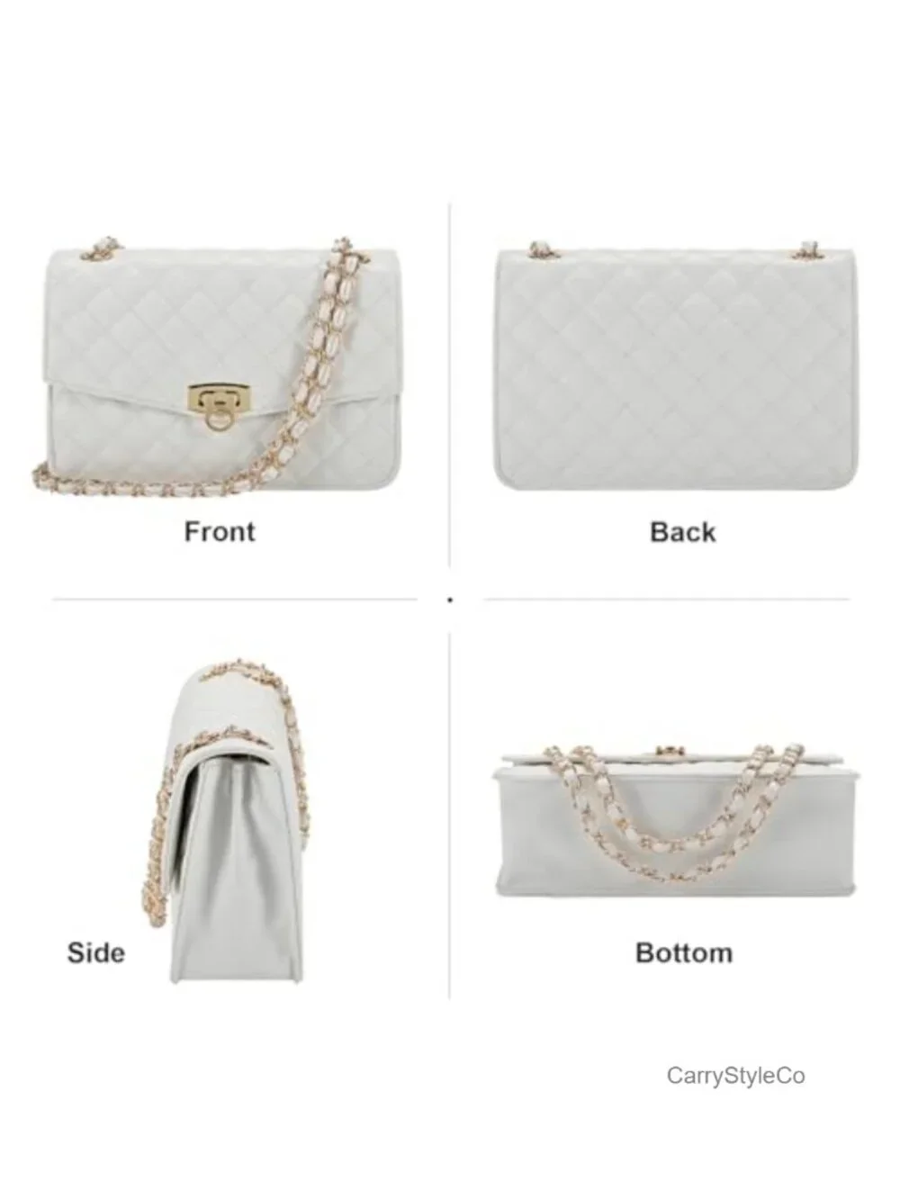 Quilted Faux Leather Chain Strap Crossbody Bag for Women